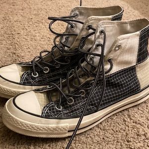 CONVERSE 70 HI QUAD RIPSTOP BLACK SAIL checkered pattern. Womens size 8